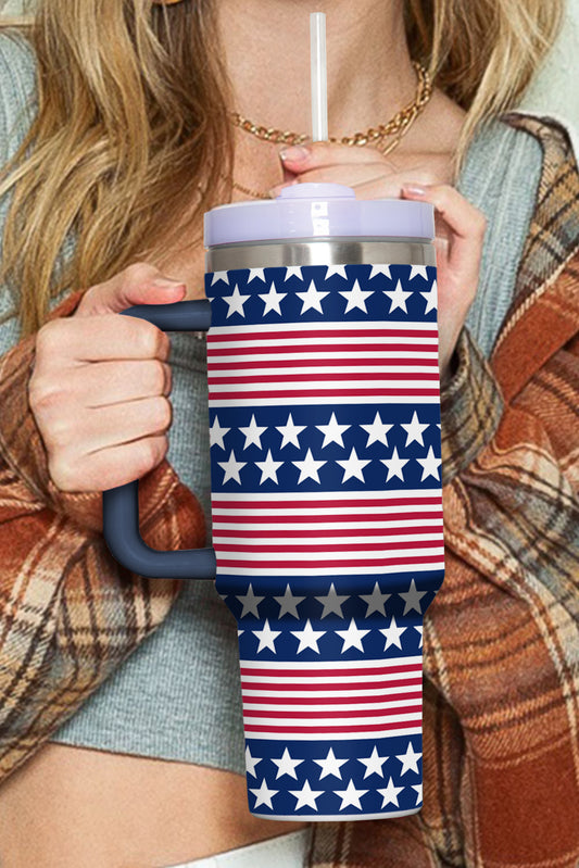Blue Stars and Stripes Print Handled Thermos Cup 40oz