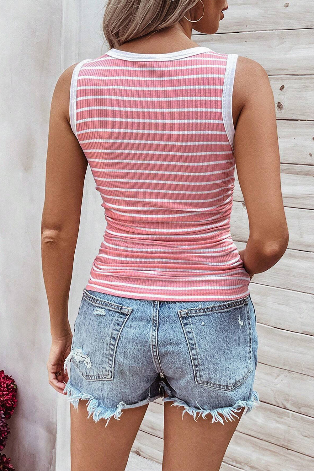 Stripe Contrast Round Neck Tank