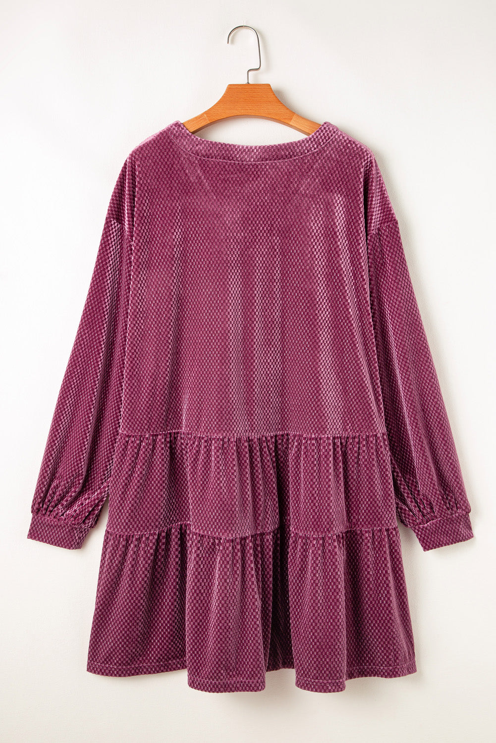 Meadow Mauve Textured Velvet Tiered Buttons Tiered Dress in CURVY SIZE ONLY