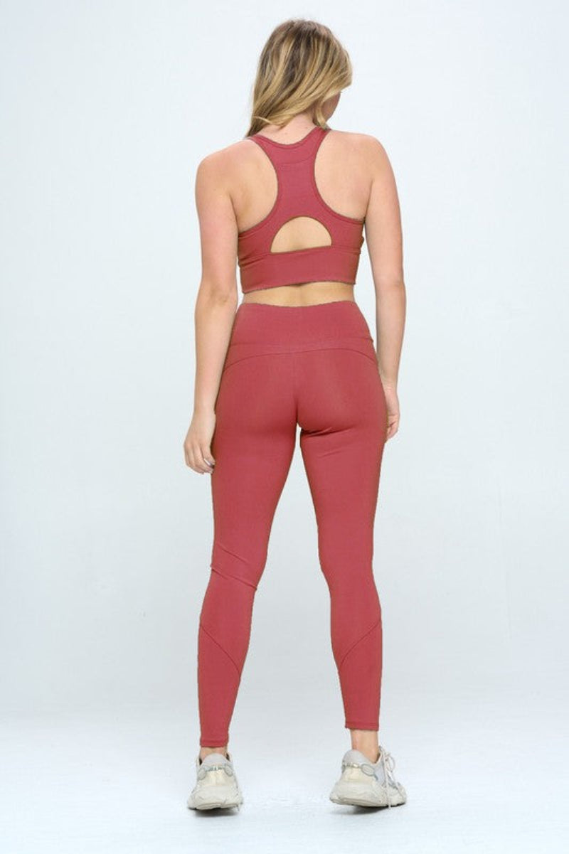 Two Piece Activewear Legging Set with Cut-Out Detail