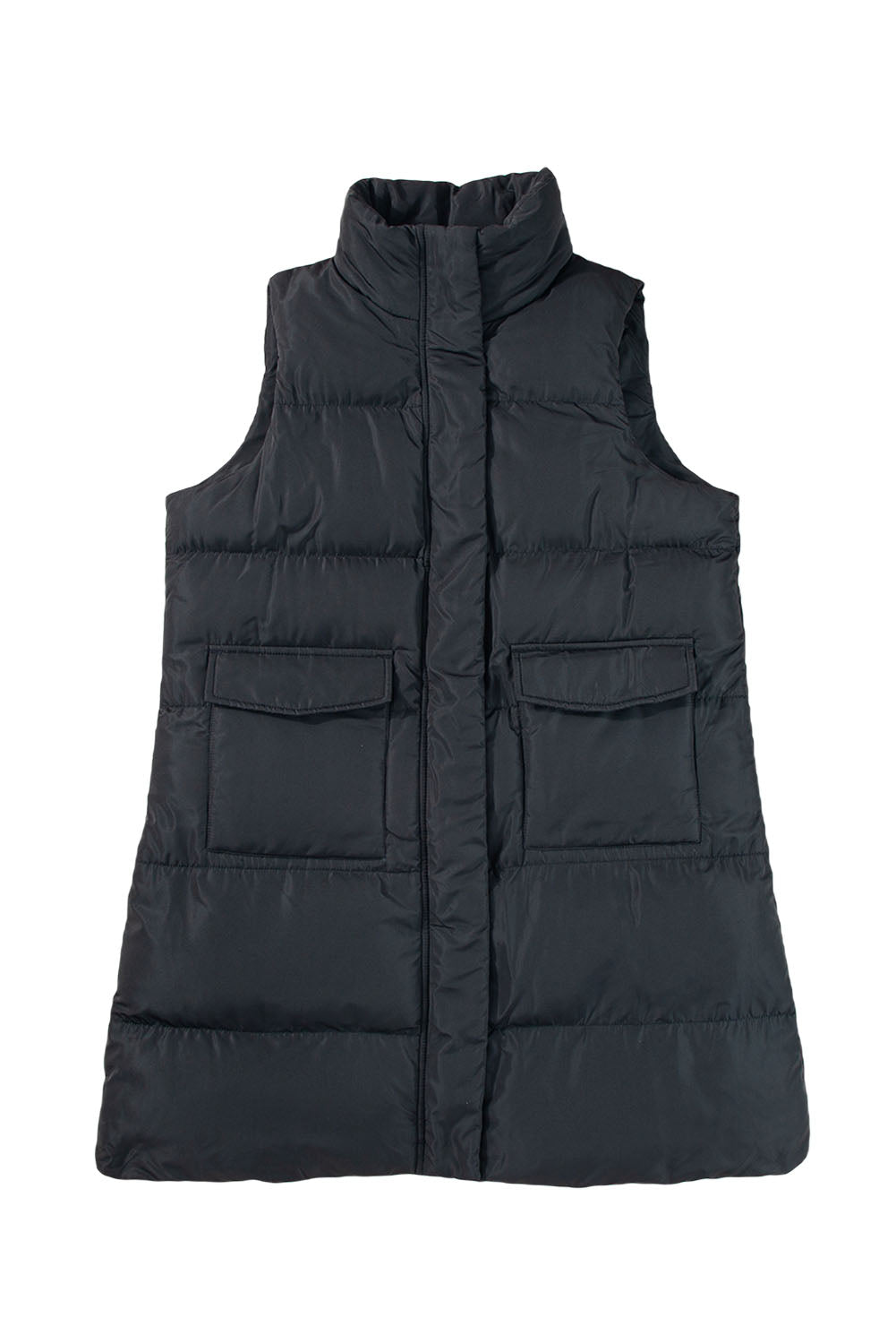 Windproof Longline Full Zipper Puffer Vest with Pockets