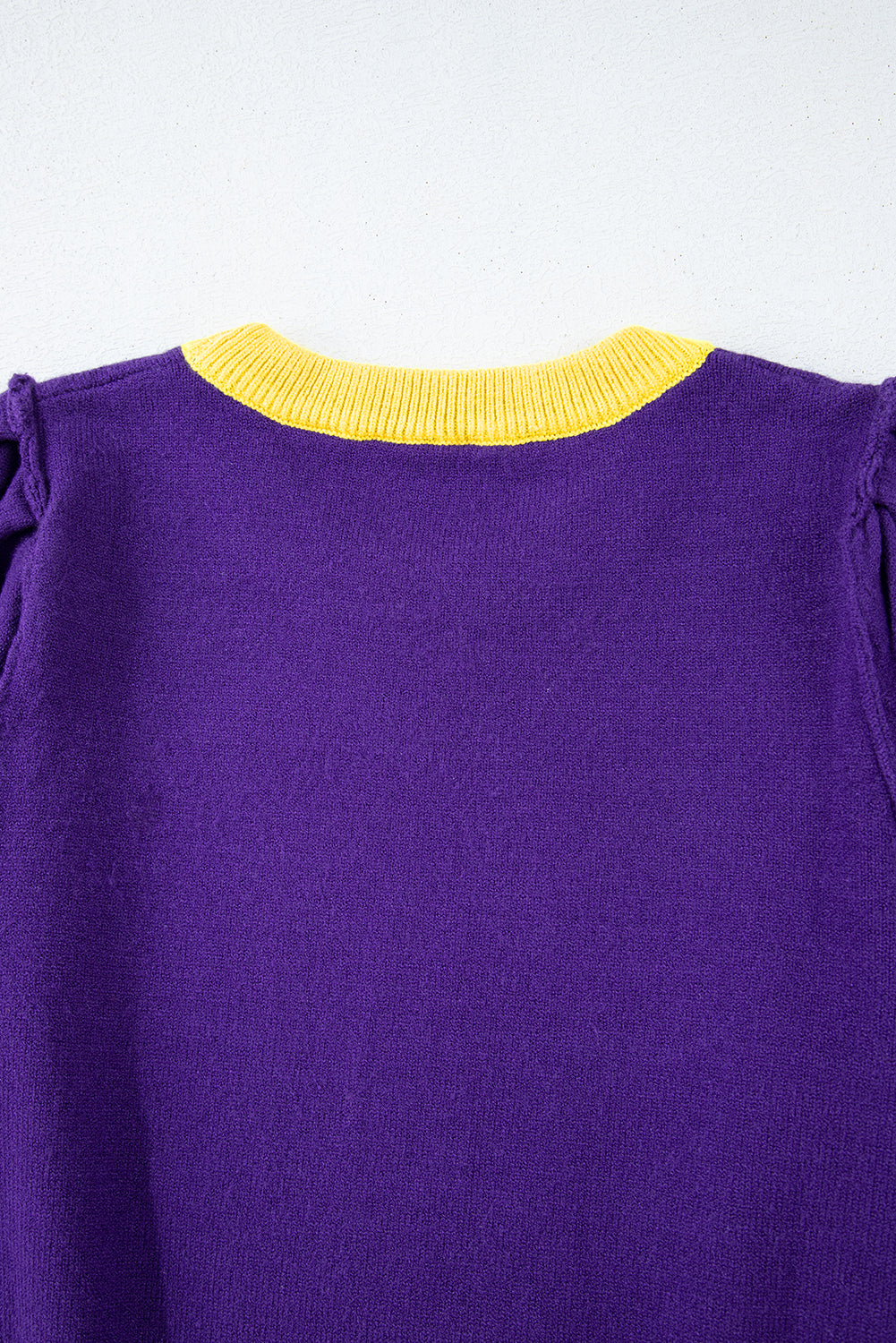 Purple Sequin Football Puff Short Sleeve Sweater