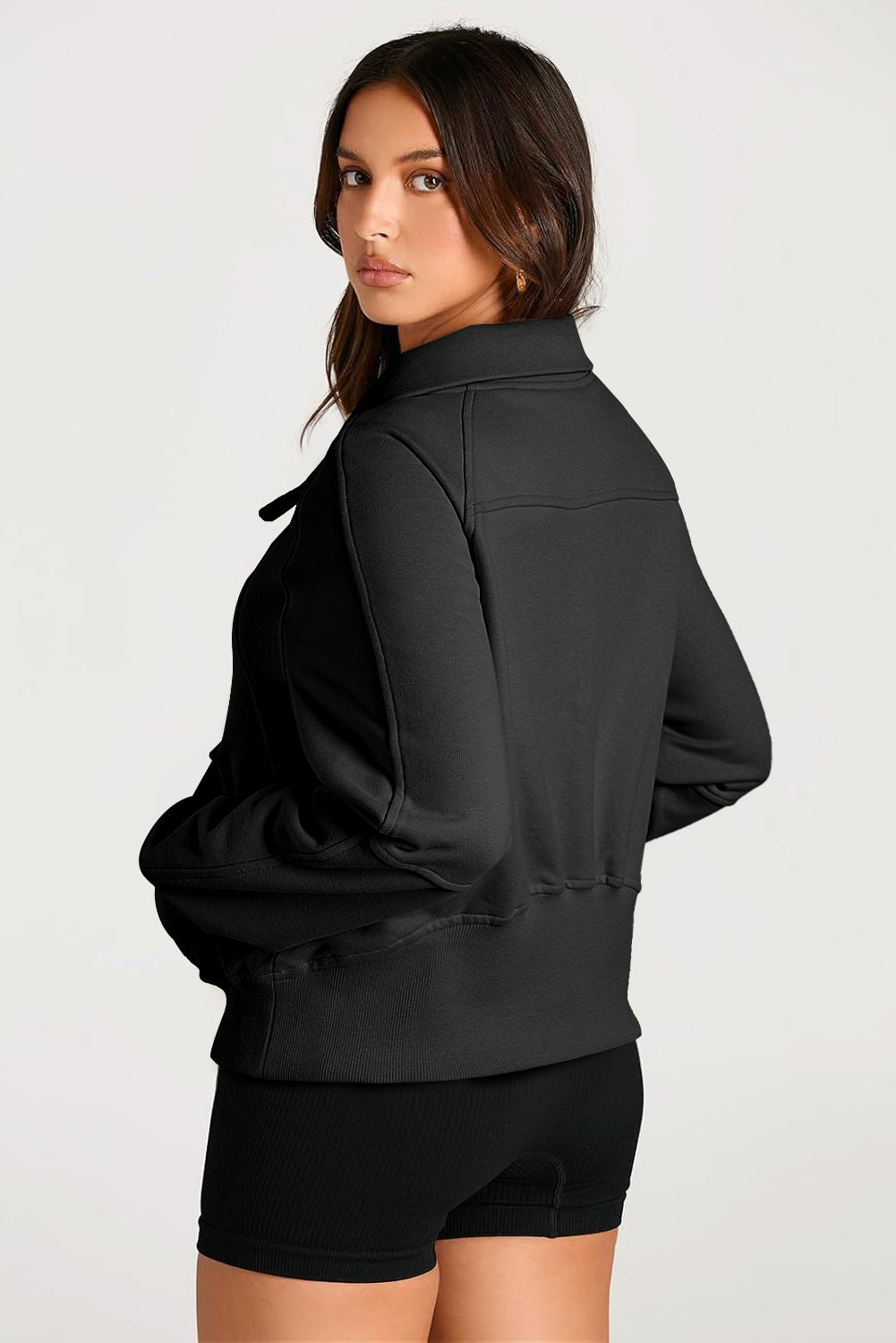 Quarter Zip Stand Neck Kangaroo Pocket Sweatshirt