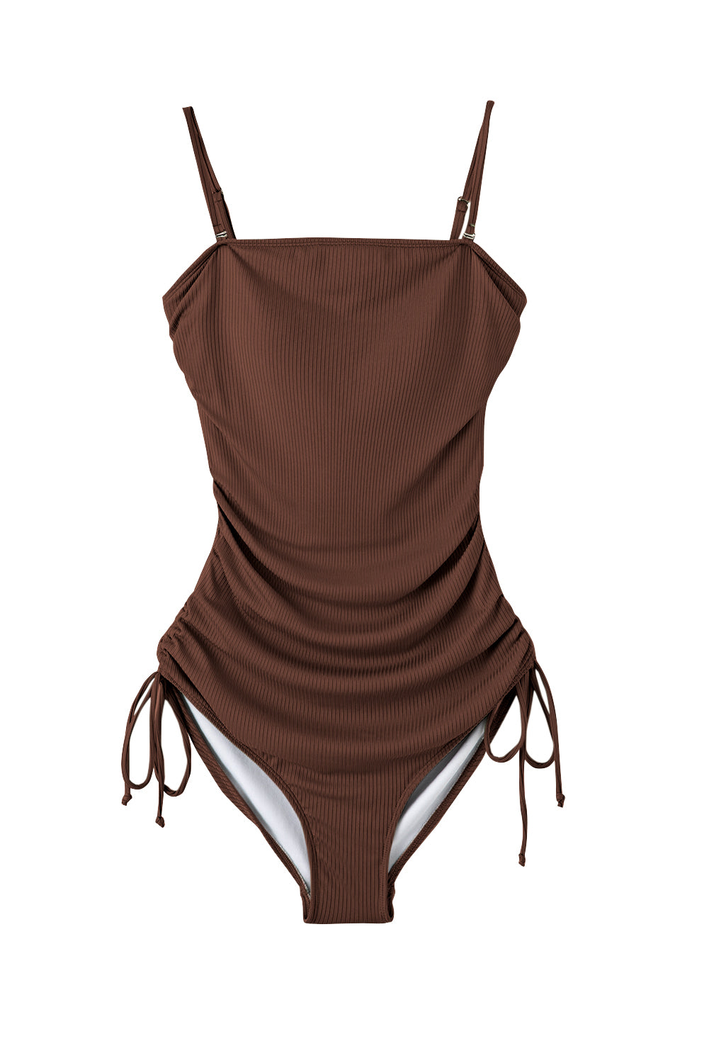 Ribbed Drawstring Sides Cutout One Piece Swimsuit