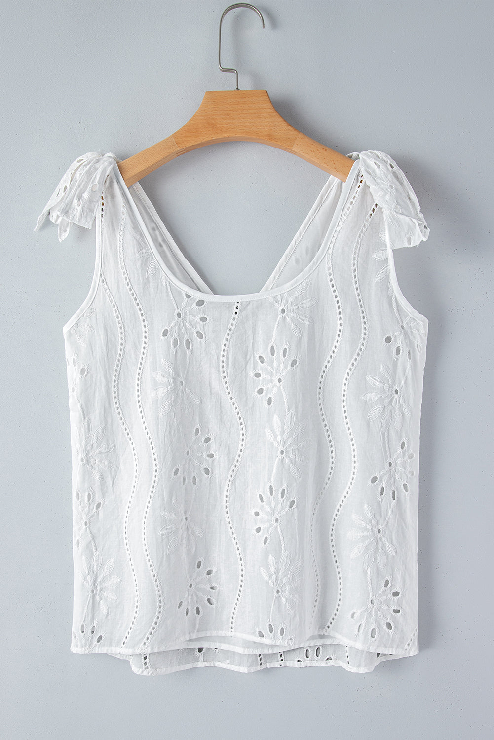 Embroidery Patterned Knotted Straps V Neck Tank Top