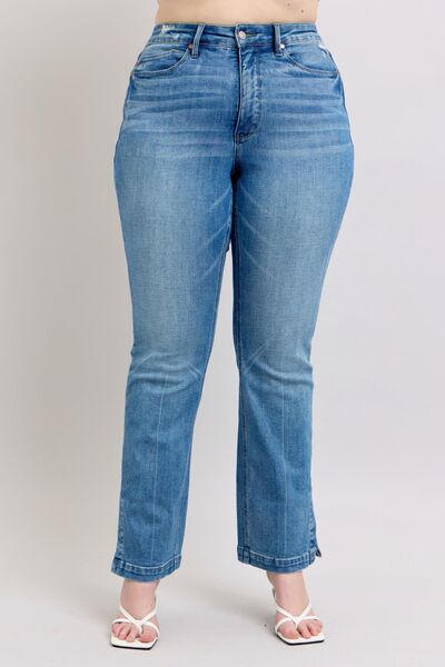 Judy Blue Tummy Control Vintage Wash Side Slit Slim Boot Jeans