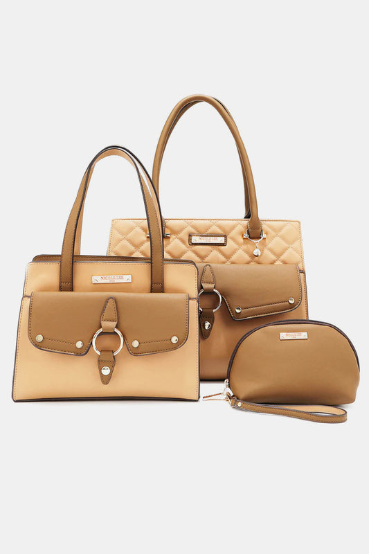 Vegan Leather 3 Piece Handbag Set in brown