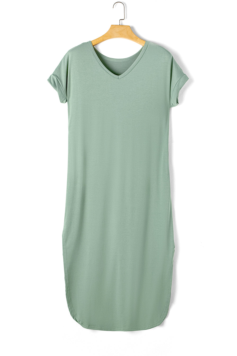 V Neck Hidden Pocket Splits Maxi T-shirt Dress