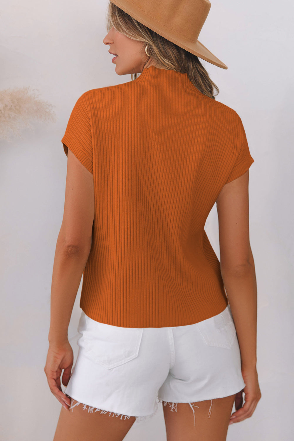 Patch Pocket Ribbed Knit Short Sleeve Sweater