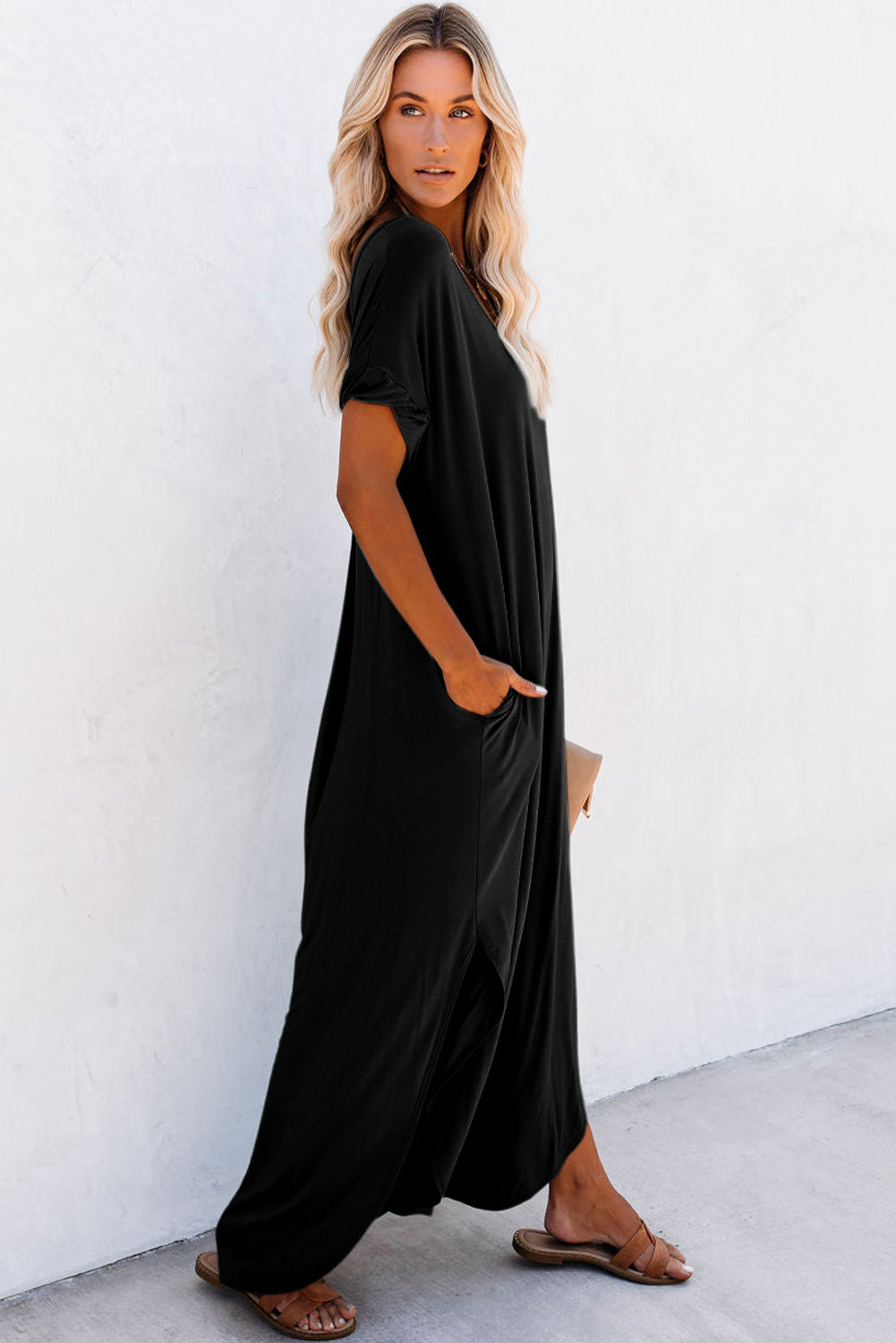 V Neck Maxi Dress with  Hidden Pockets