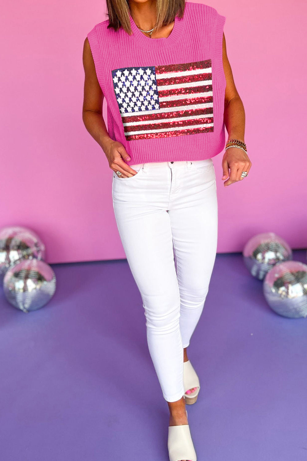 Sparkling American Flag Knitted Top