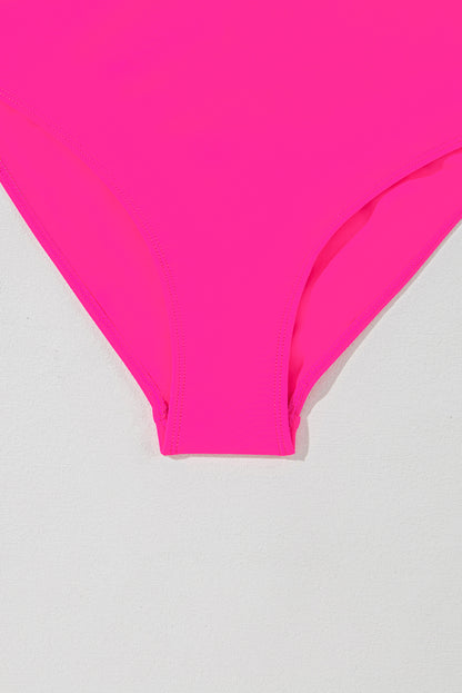 Flared One Piece Swimsuit with Crisscross Straps & Tie in rose
