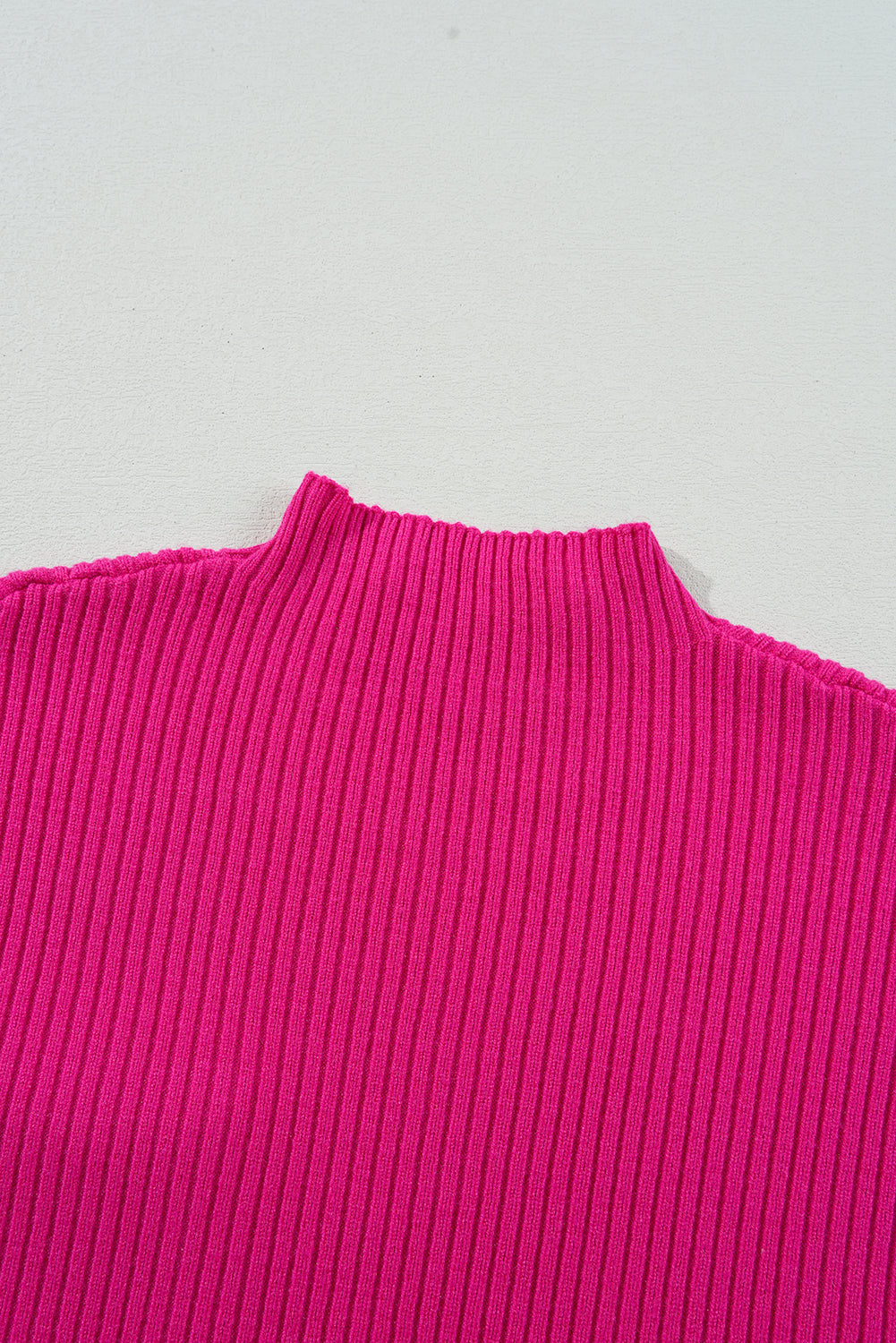 Rose Red Ribbed Knit Short Sleeve Sweater