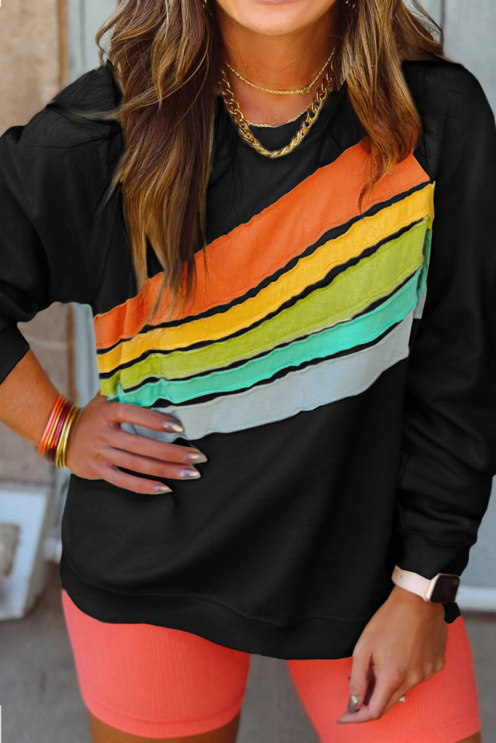 Black Rainbow Raglan Sleeve Sweatshirt in CURVY SIZE ONLY