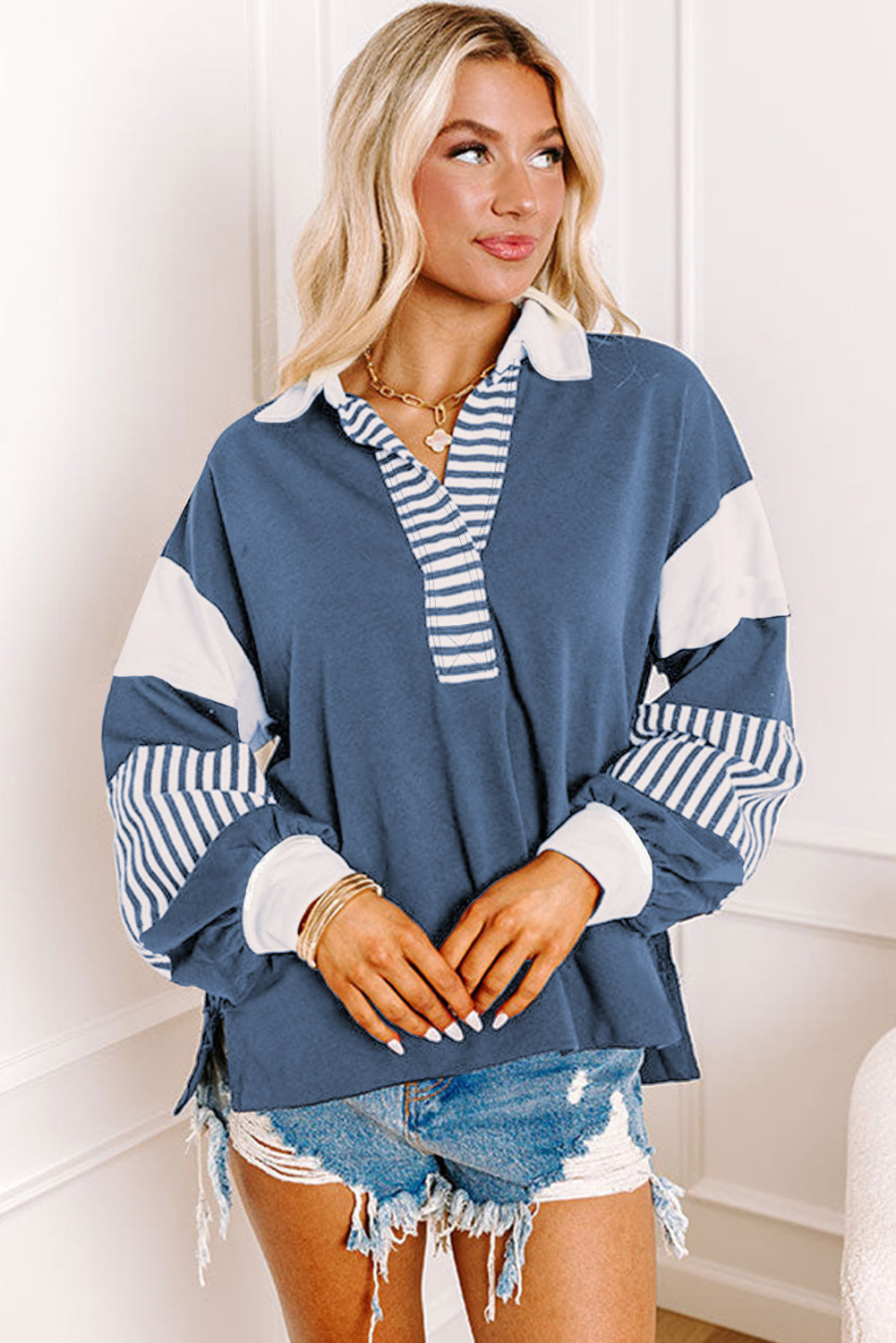 Striped Color Block Patchwork Sweatshirt