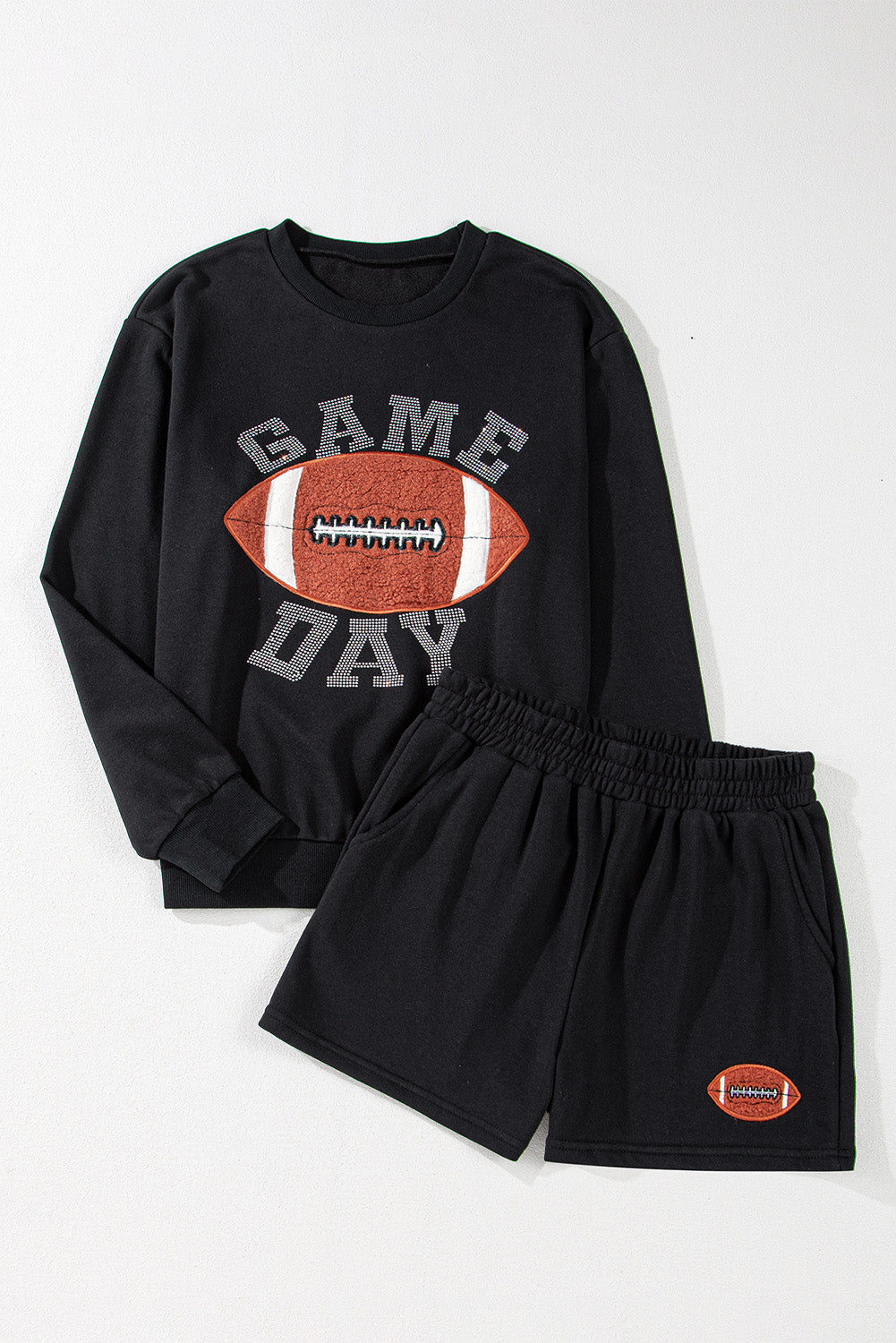 Black GAME DAY Football Graphic Pullover and Shorts Casual Outfit