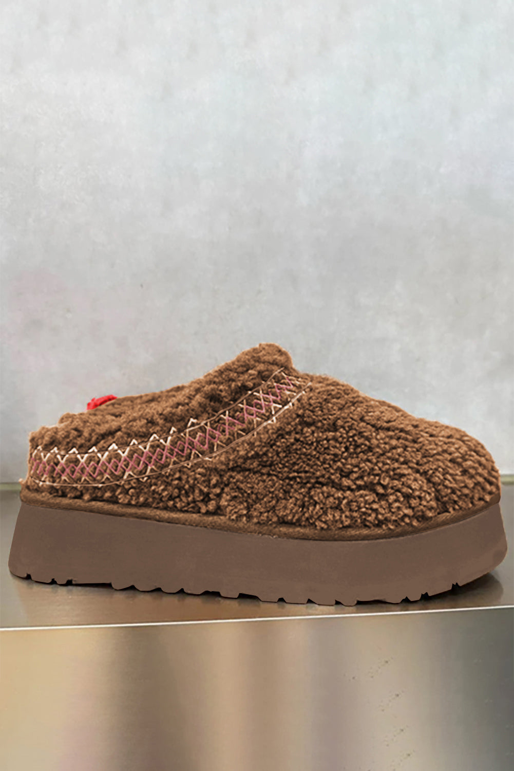 Embroidered Sherpa Plush Thick Sole Winter Slippers