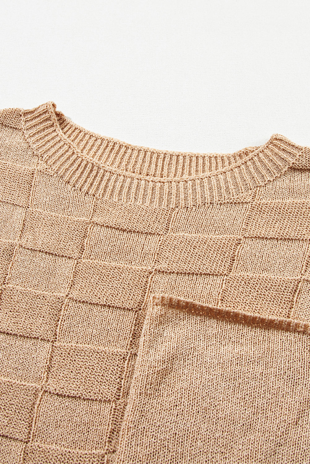 Lattice Textured Knit Short Sleeve Sweater