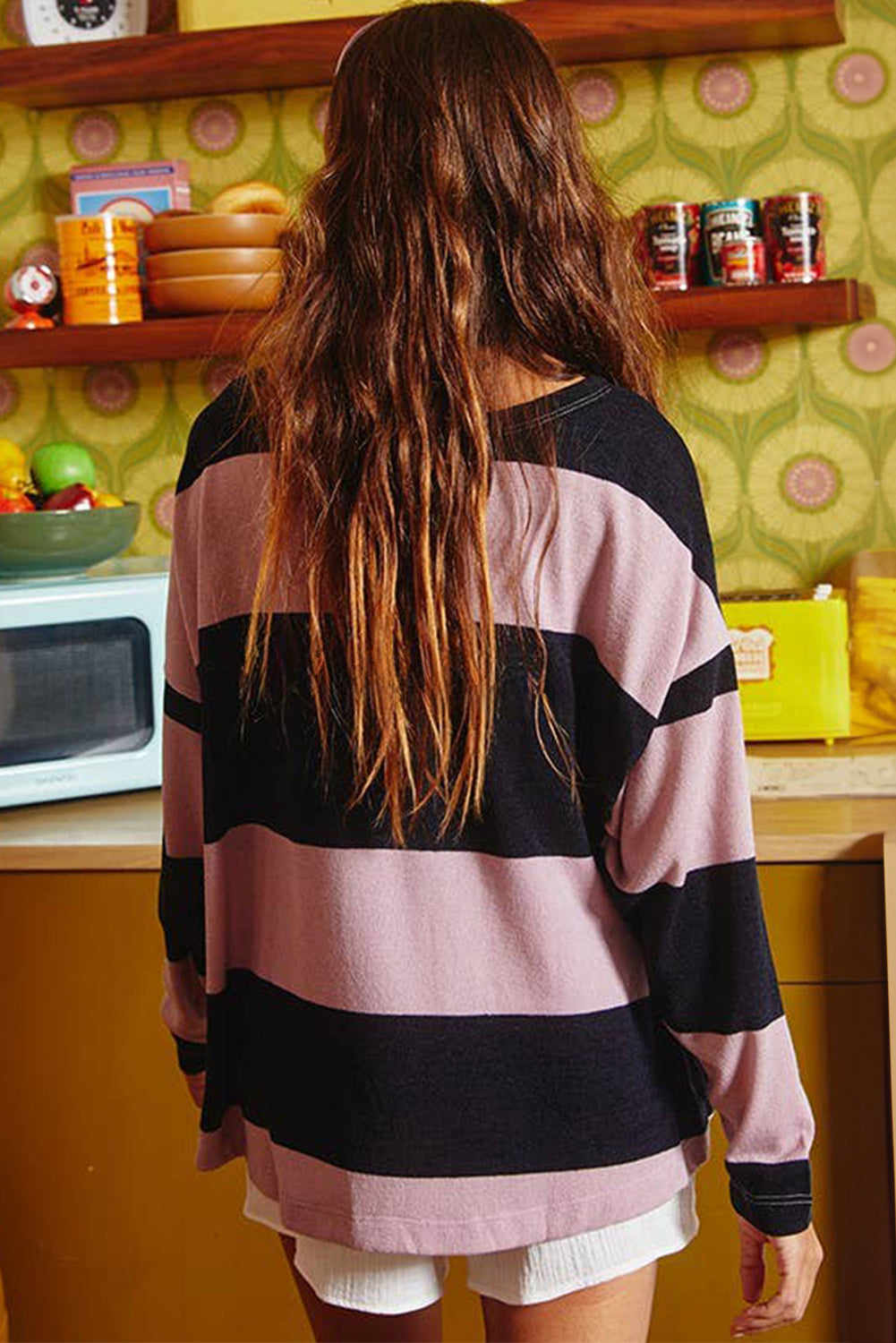 Pink Stripe Number 22 Print Game Day Loose Long Sleeve Top