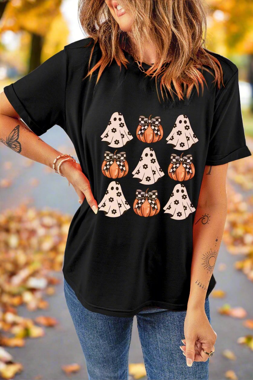 Black Halloween Ghost Pumpkin T Shirt