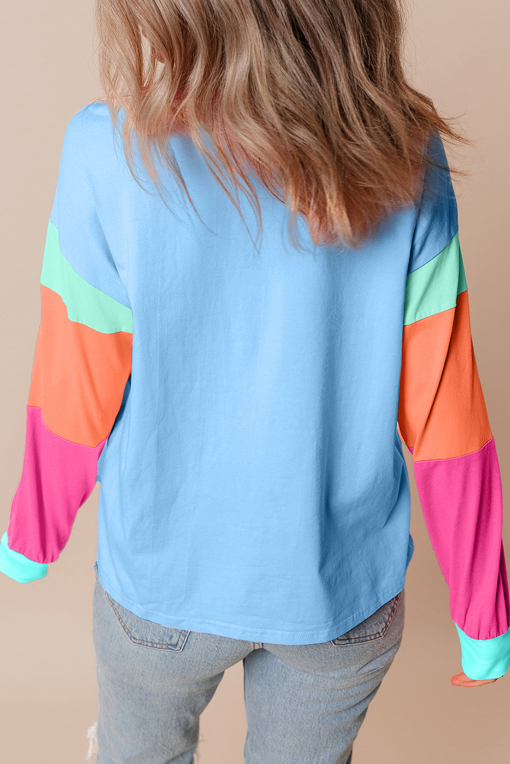 Color Block Patchwork Long Sleeve Loose Top