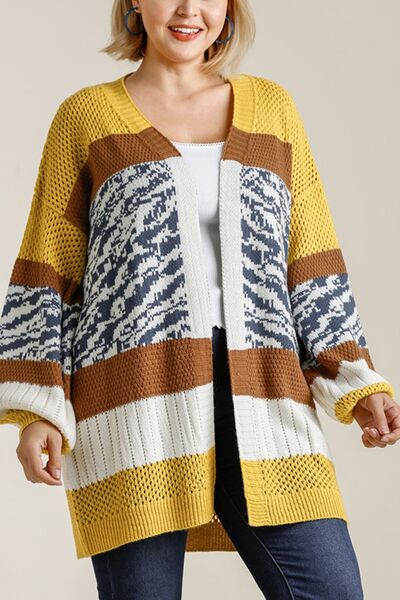 Color Block Open Front Longline Cardigan