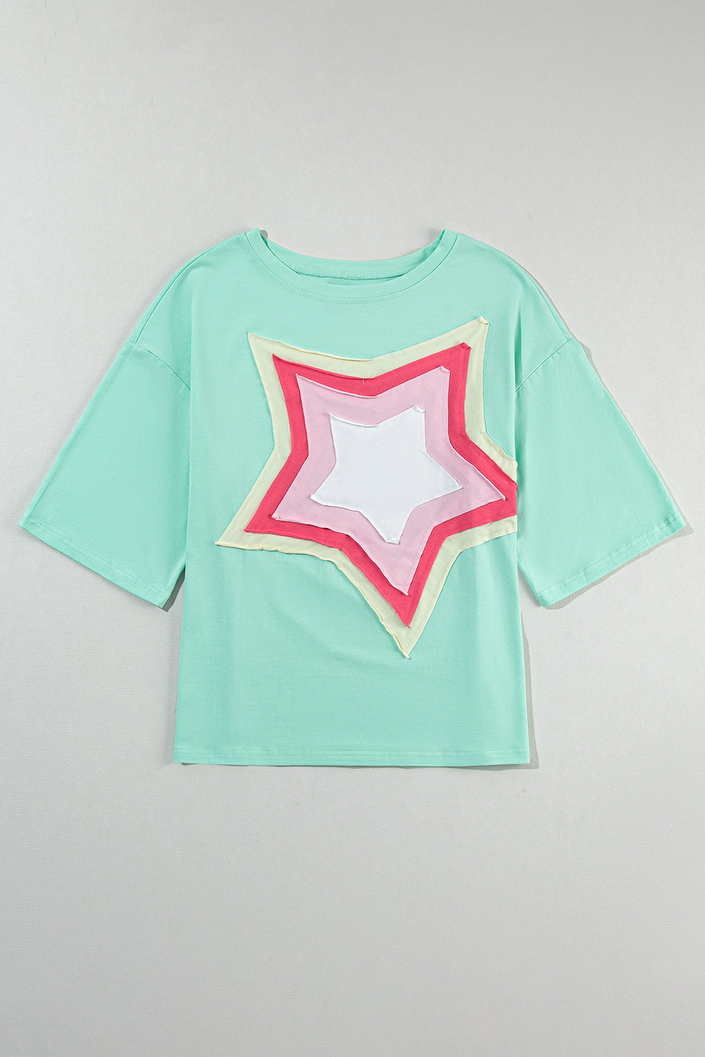 Colorblock Star Patched Half Sleeve Oversized Tee