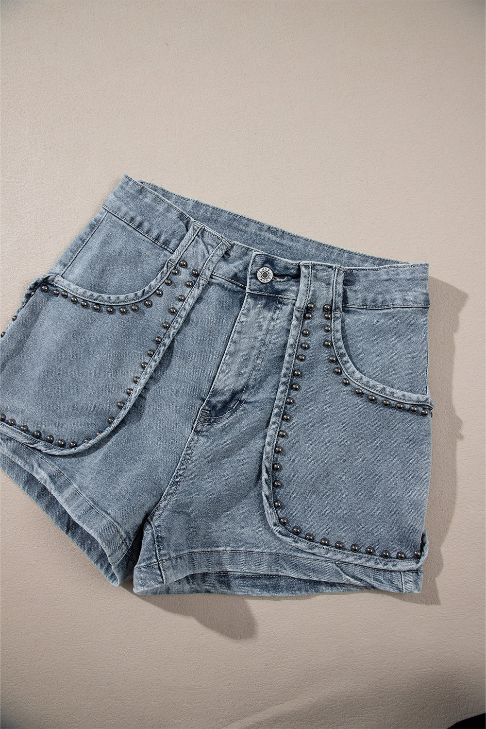 Studded Acid Wash Jean Shorts