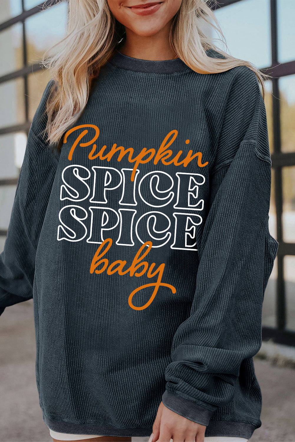 Dark Grey Halloween Pumpkin Spice Baby Textured Sweatshirt