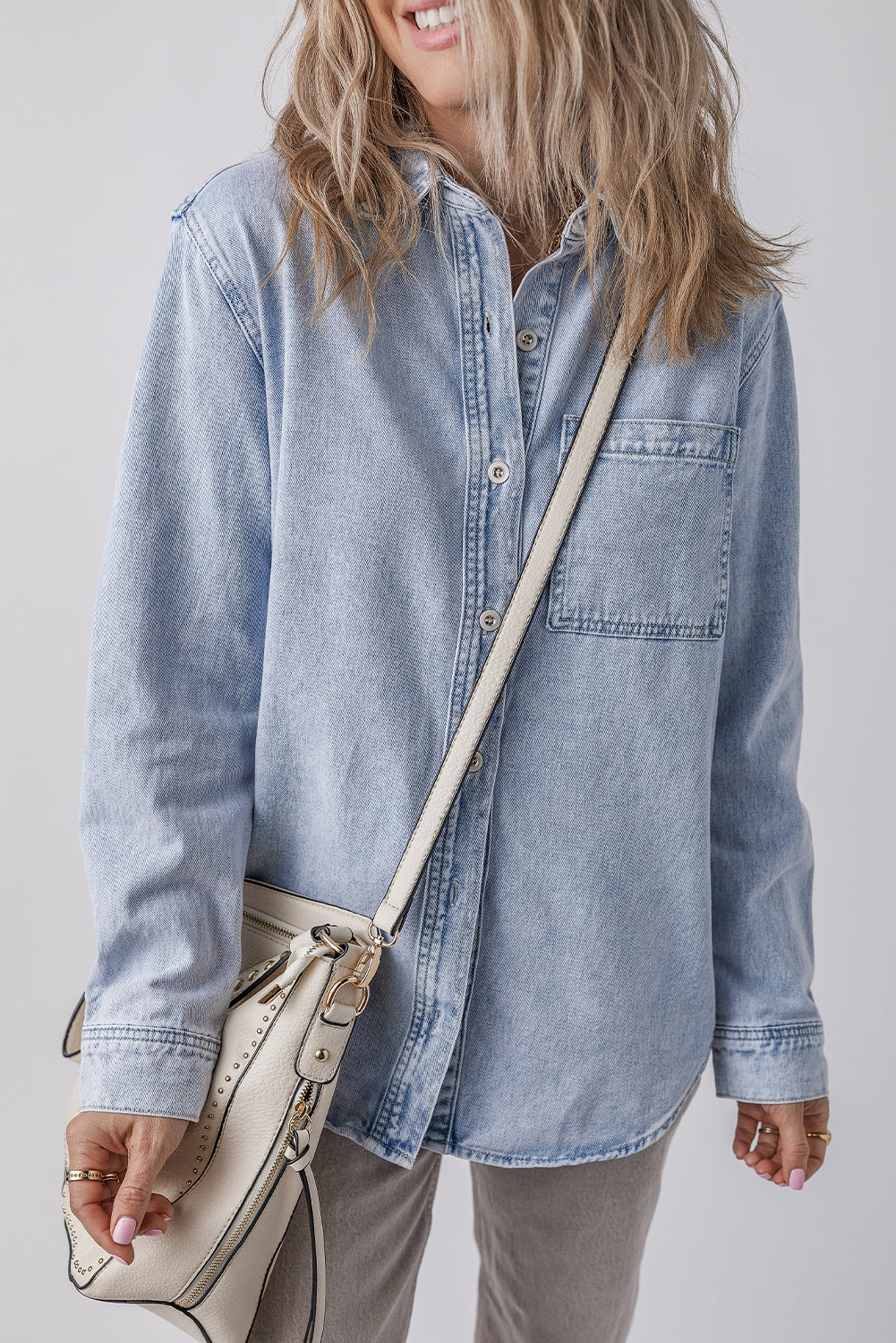 Long Sleeve Buttoned Chest Pocket Denim Shacket