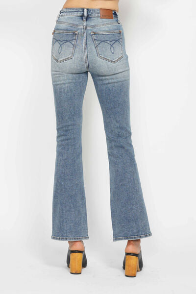 Judy Blue Tummy Control Back Embroidered Pocketed Bootcut Jeans