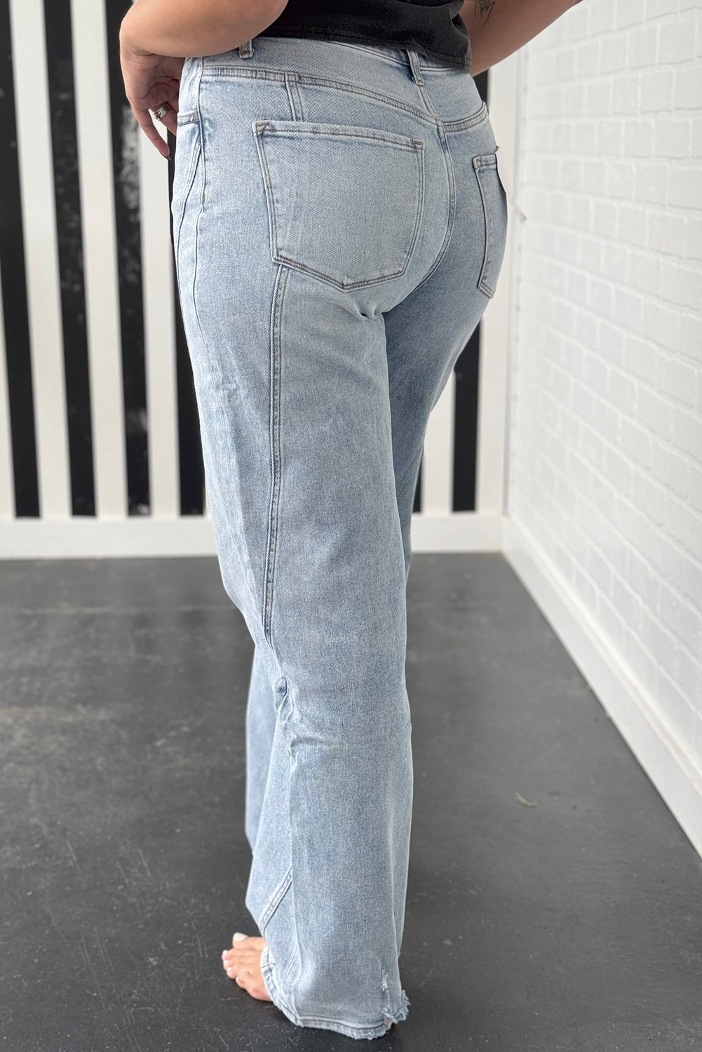 Beau Blue Light Wash Exposed Seam Jeans in CURZY SIZE ONLY