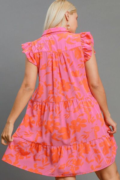 Floral Print Ruffle Cap Sleeve Tiered Dress