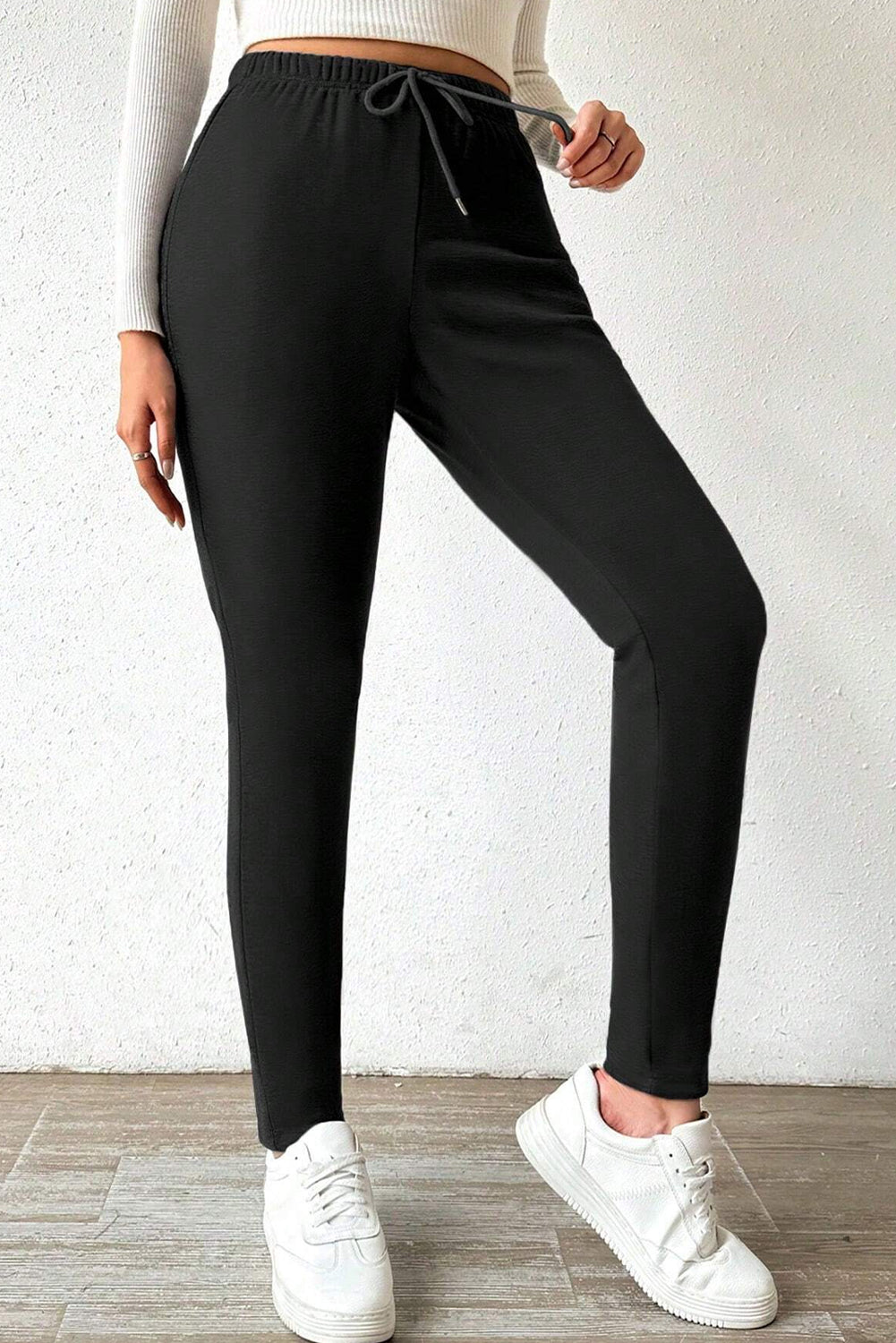 Black Thermal Lined Drawstring High Waist Leggings