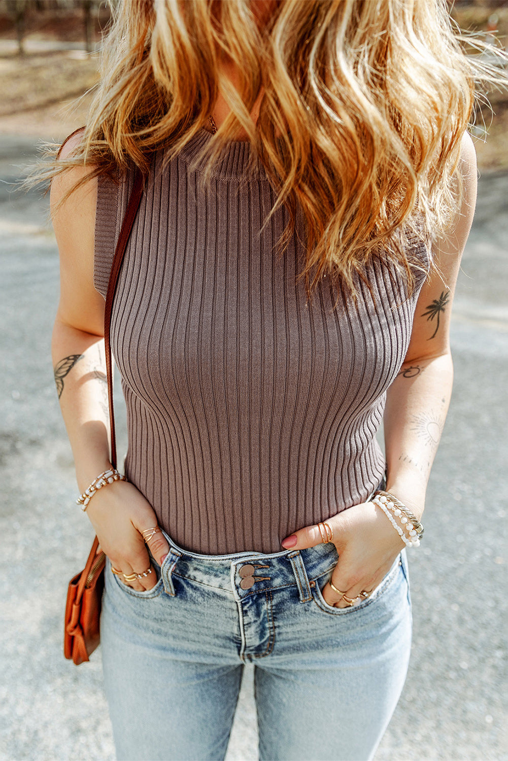 Smoke Gray Ribbed Crew Neck Sweater