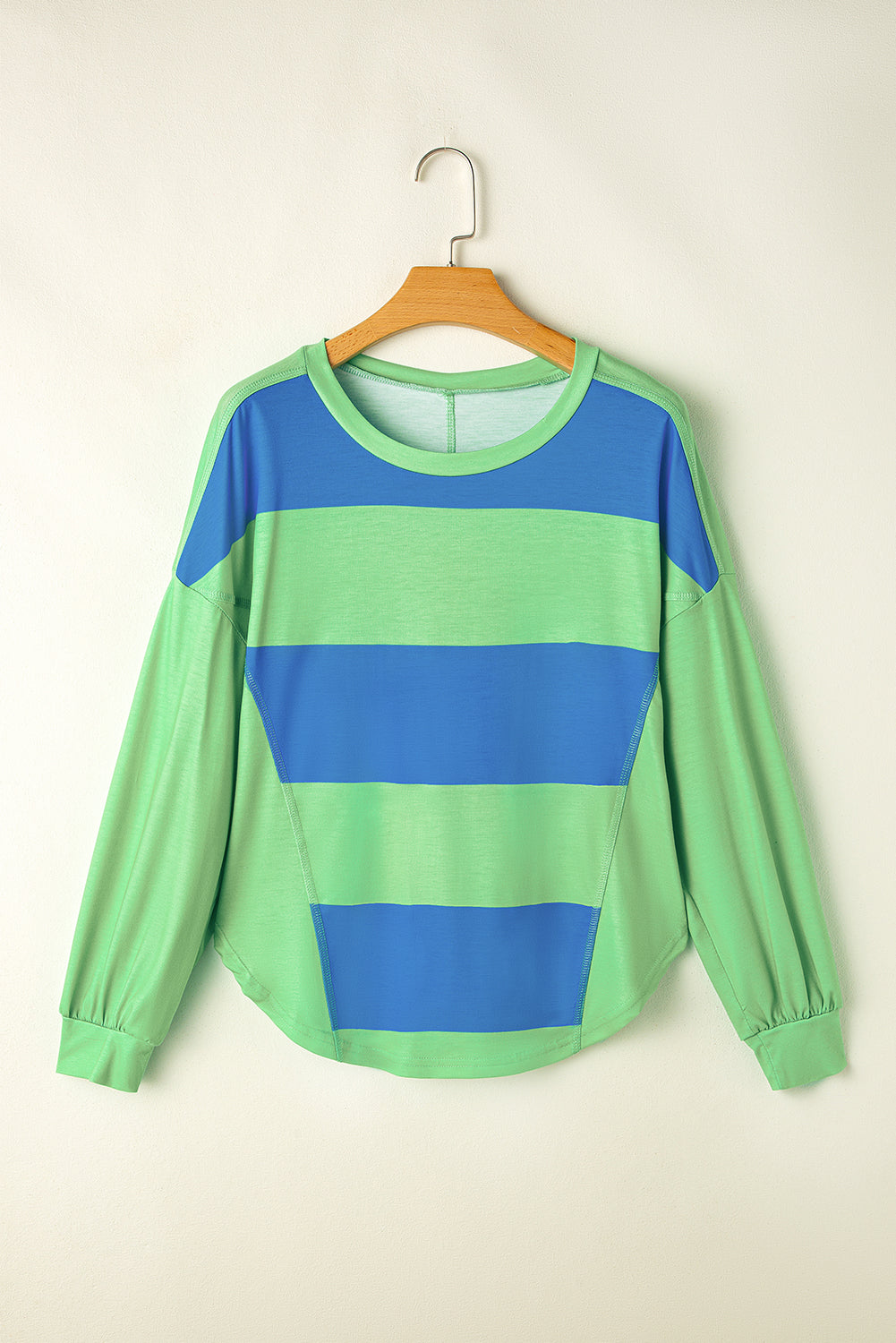 Blue Color Block Striped Drop Shoulder Loose Top