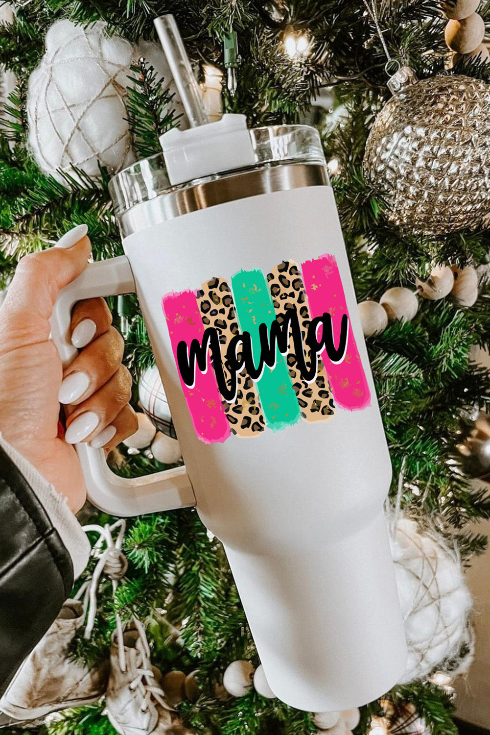 MAMA Leopard in White Handle Portable Cup 40oz