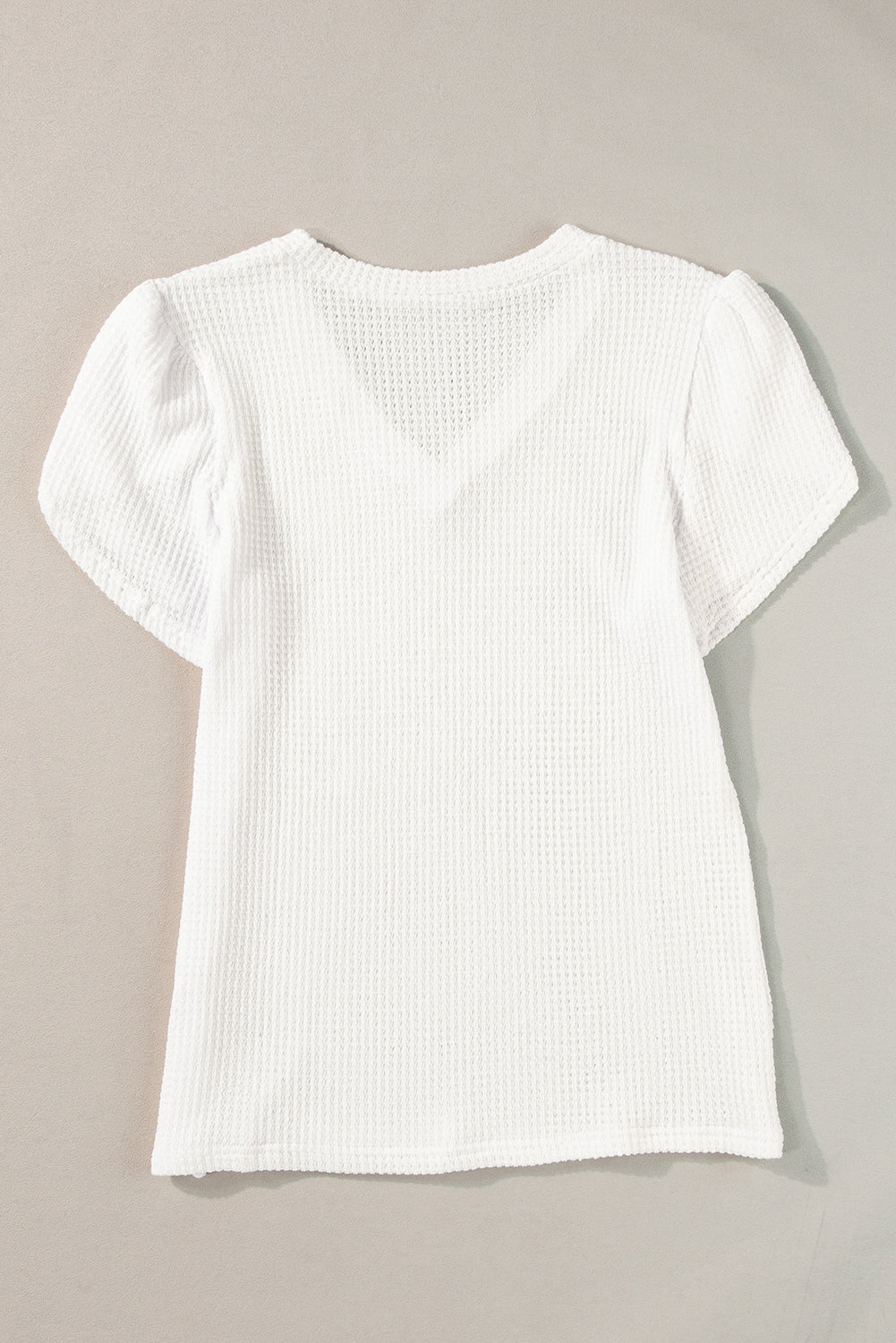 V-Neck Petal Sleeve Waffle Knit T-Shirt