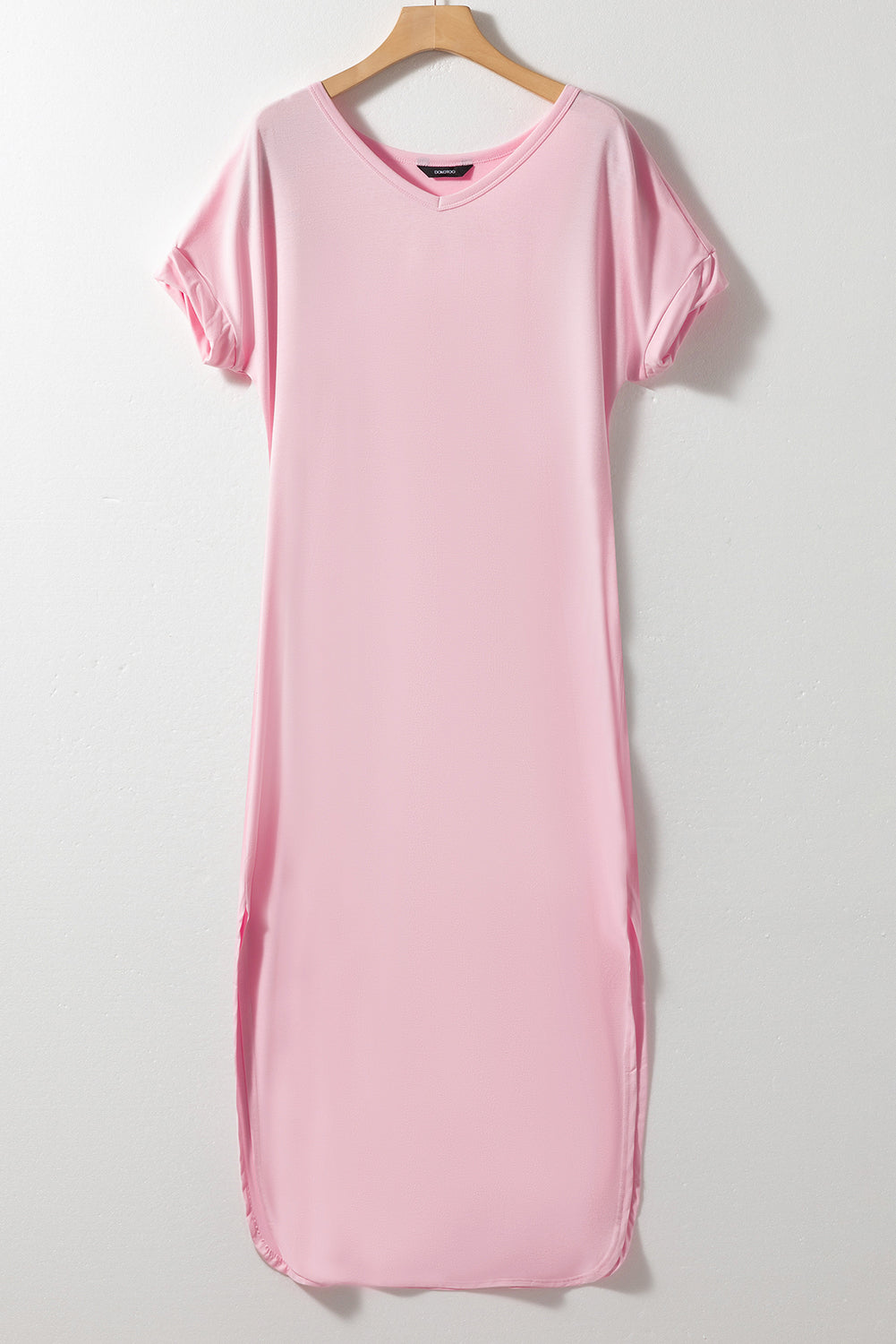 V Neck Hidden Pocket Splits Maxi T-shirt Dress