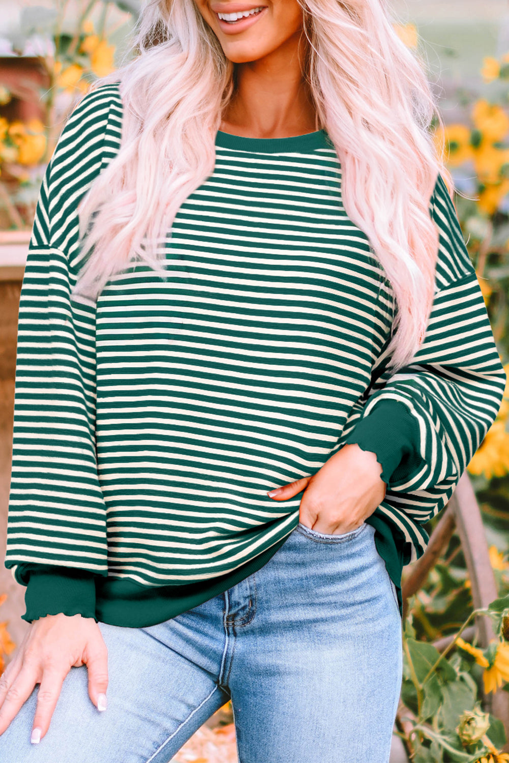 Stripe Loose Drop Shoulder Long Sleeve Top