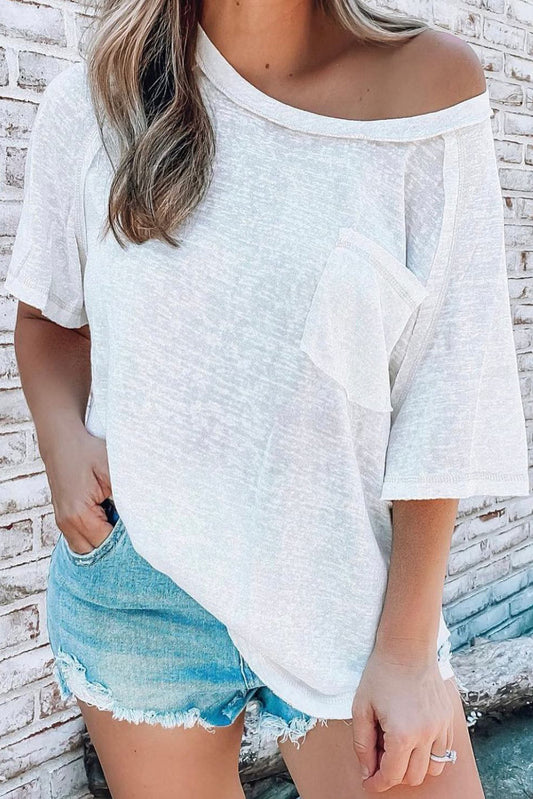 Exposed Seam Detail Loose T-shirt in white