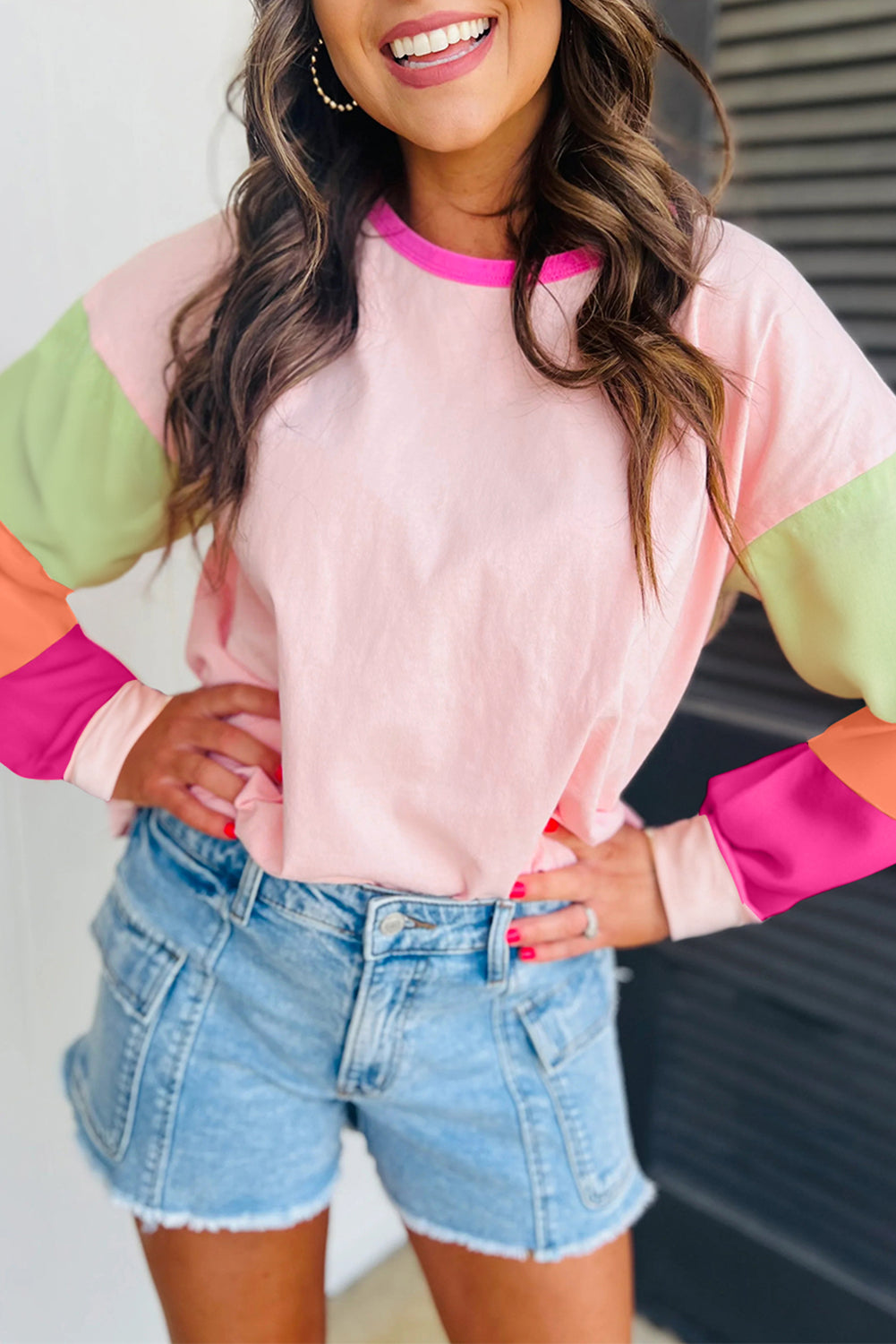 Color Block Patchwork Long Sleeve Loose Top