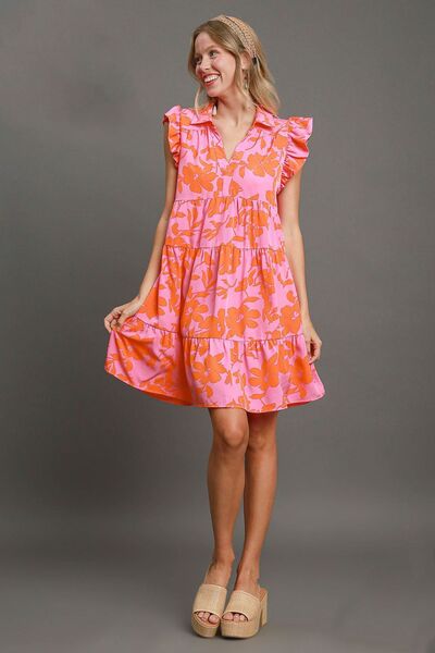 Floral Print Ruffle Cap Sleeve Tiered Dress