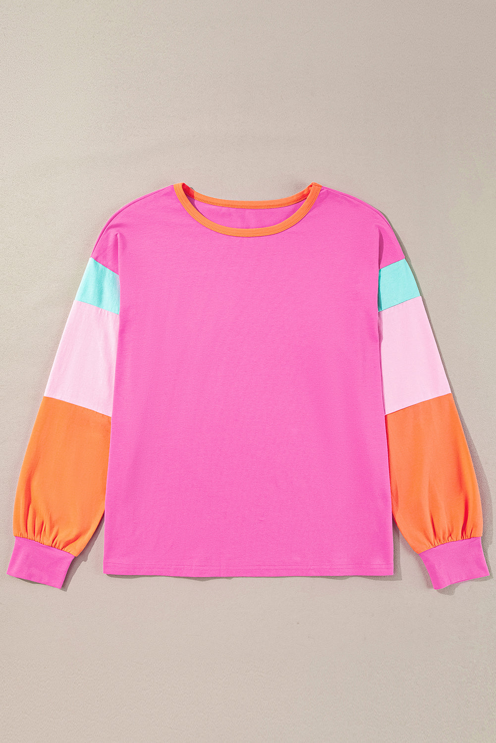 Color Block Patchwork Long Sleeve Loose Top