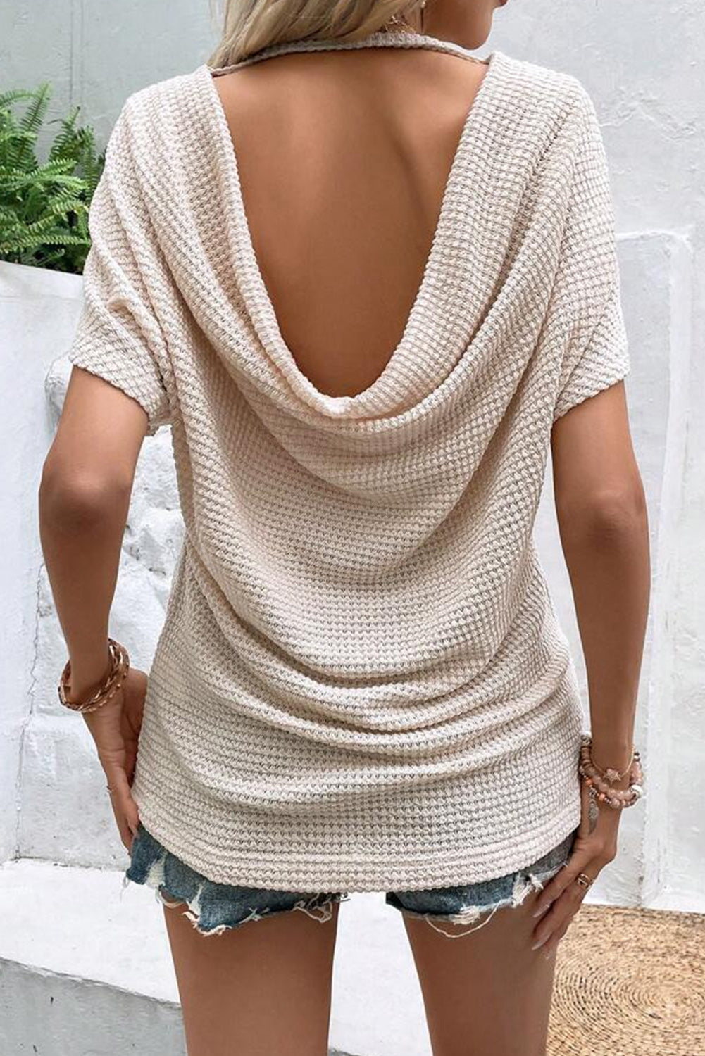 Apricot Draped Open Back Textured Top