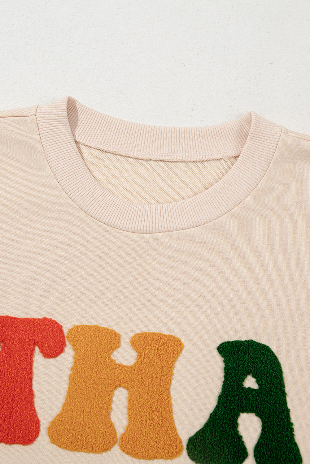 Apricot THANKS Chenille Embroidered Sweatshirt