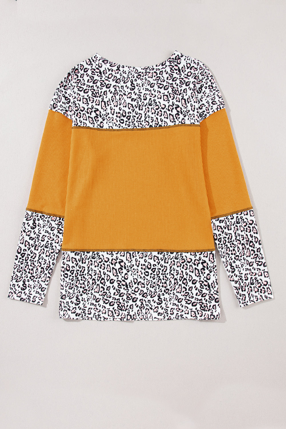 Leopard Print Waffle Knit Patchwork Top in Vitality Orange