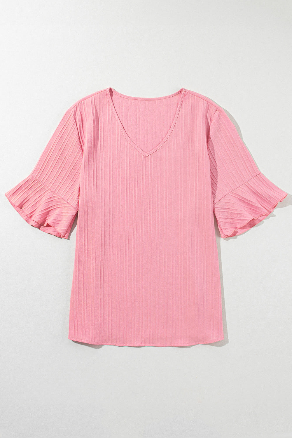 Peach Blossom Ruffled Half Sleeve V Neck Textured in CURY SIZE ONLY