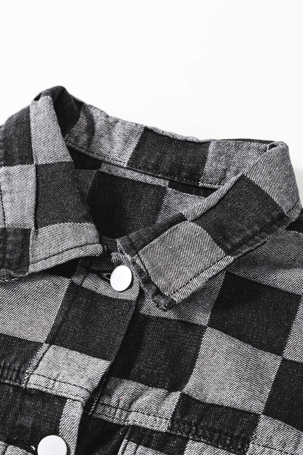 Checkered Patchwork Button up Denim Jacket