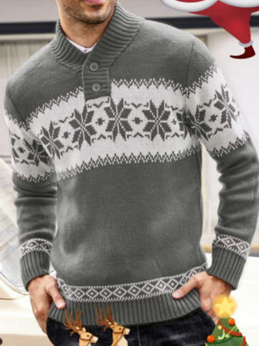 Men's Holiday Pattern Knit Shawl-Collar Sweater